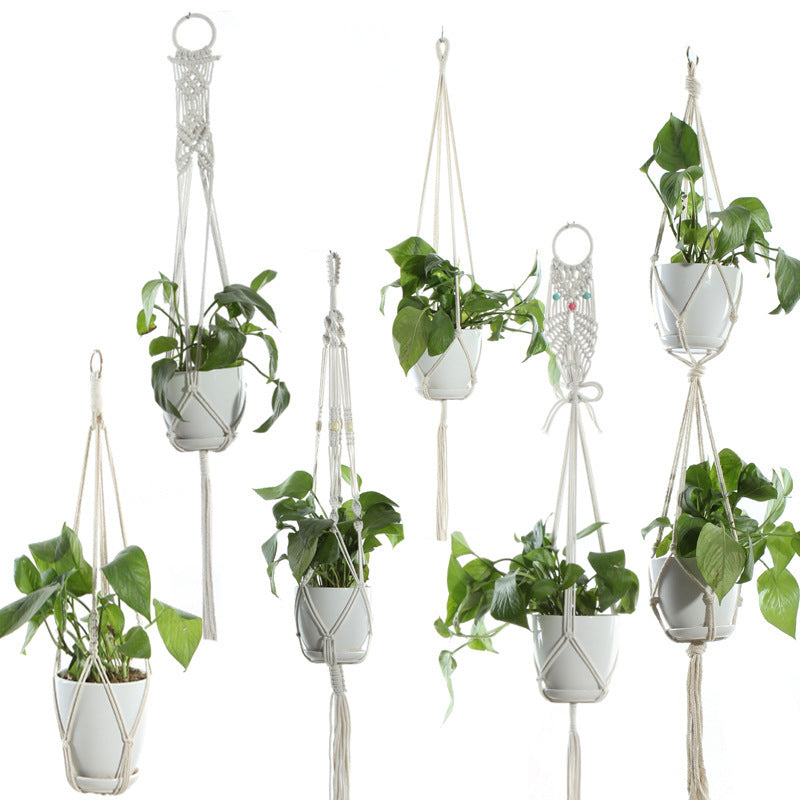 Flower Pot Net Bag Beige Cotton Rope Indoor Plant Hanger Hanging