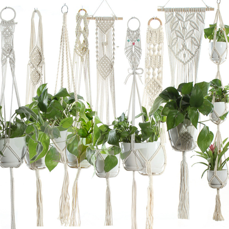 Flower Pot Net Bag Beige Cotton Rope Indoor Plant Hanger Hanging