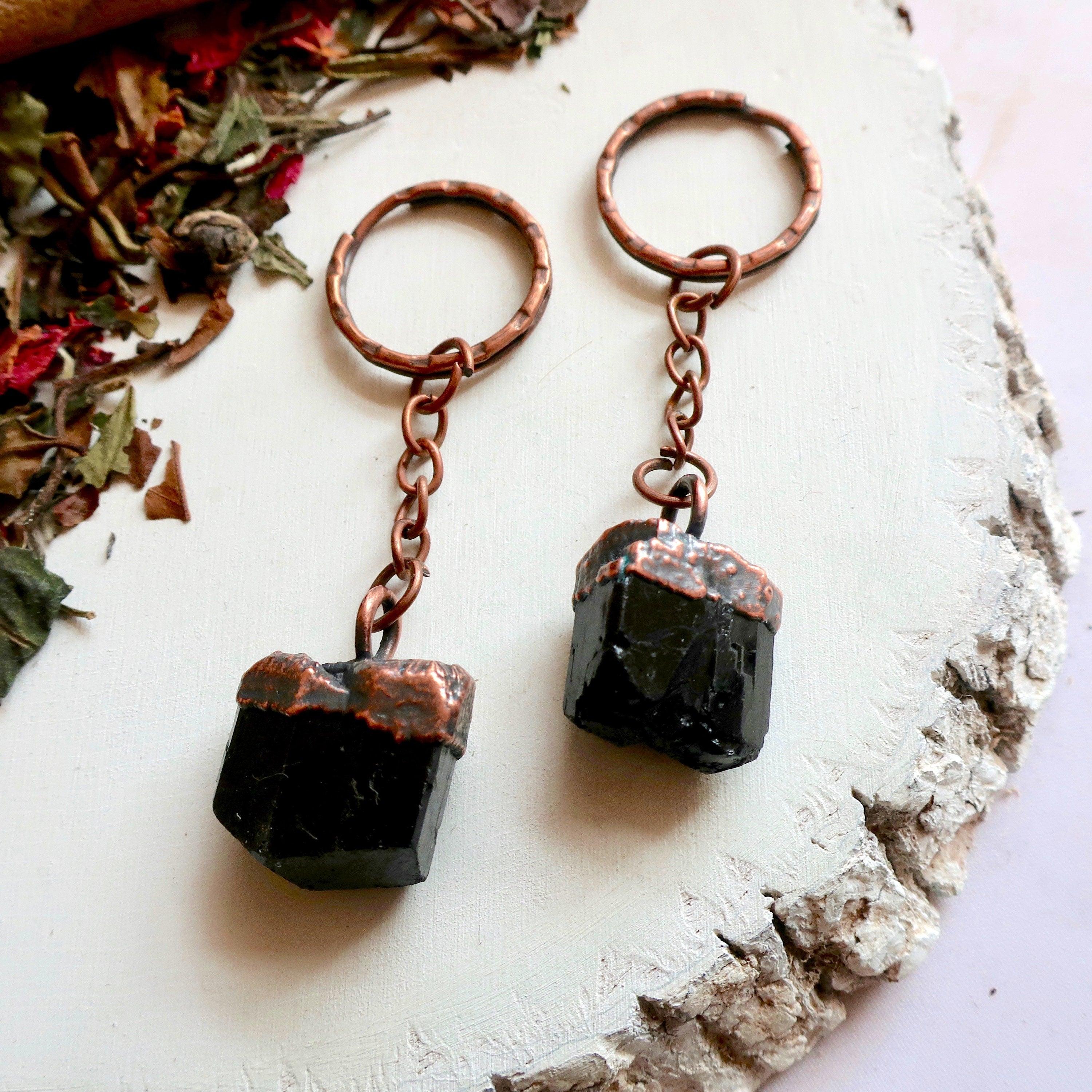Raw Tourmaline Keychain - Natural Copper | Handmade by Blackbird & Sage-0