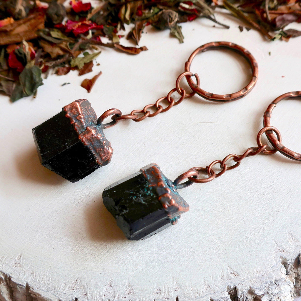 Raw Tourmaline Keychain - Natural Copper | Handmade by Blackbird & Sage-2