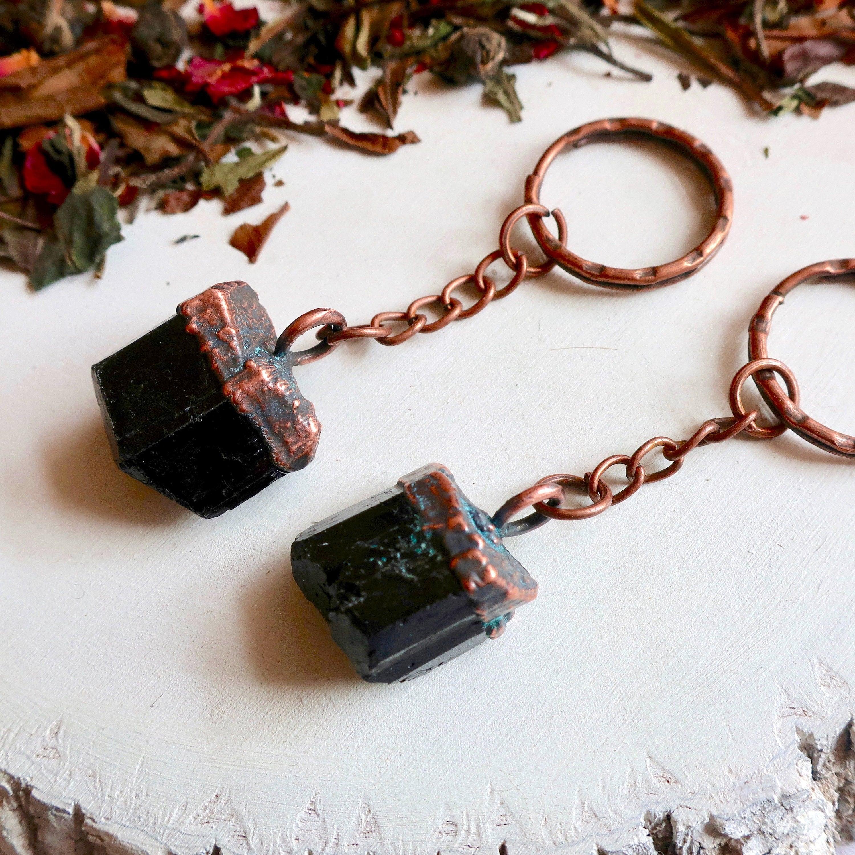 Raw Tourmaline Keychain - Natural Copper | Handmade by Blackbird & Sage-2