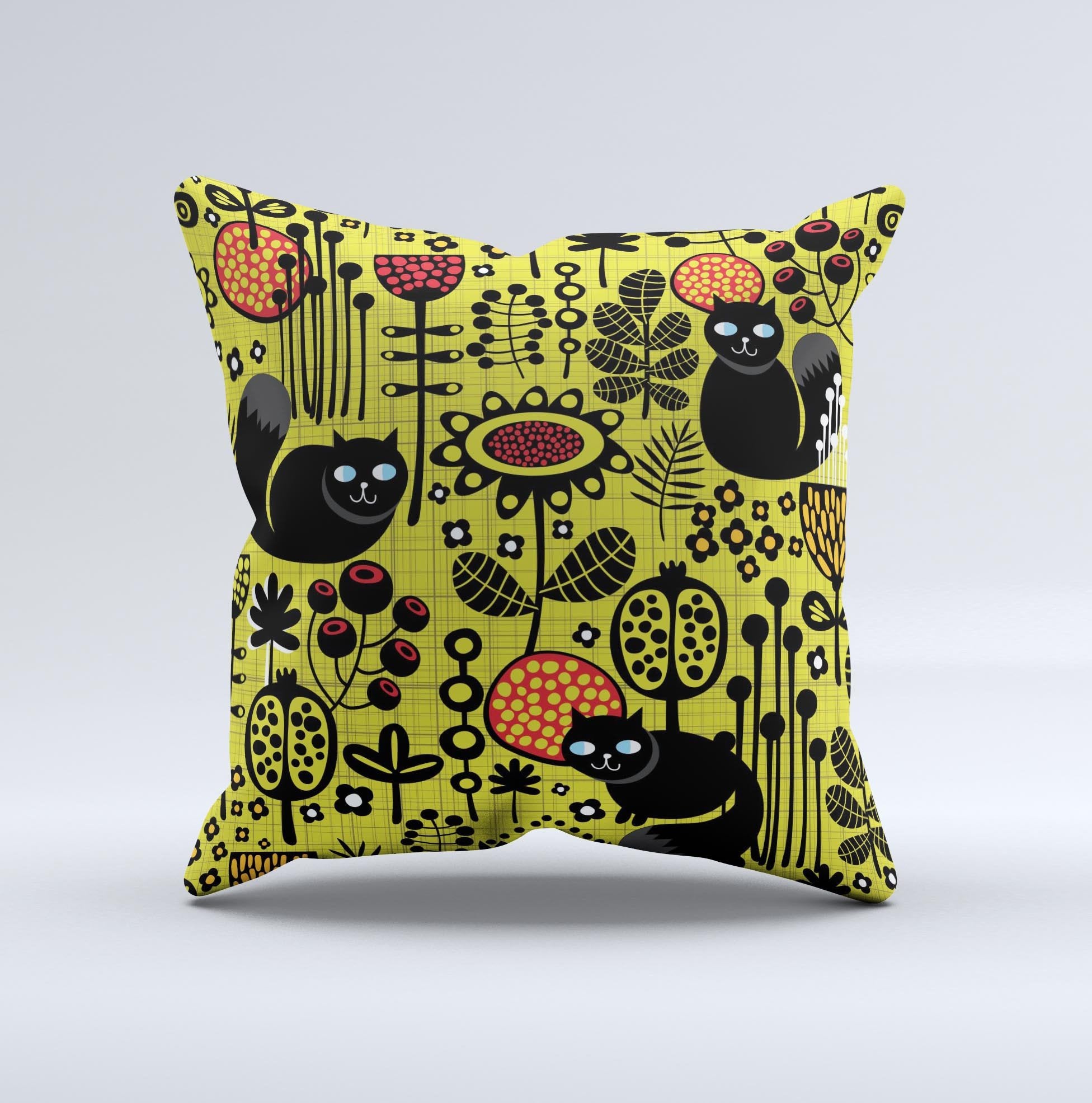 Gold vector Fat Cat Illustration Ink-Fuzed Decorative Throw Pillow