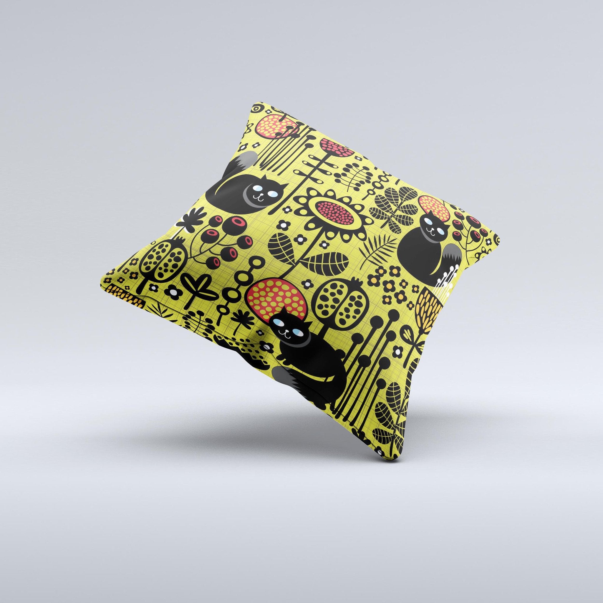 Gold vector Fat Cat Illustration Ink-Fuzed Decorative Throw Pillow