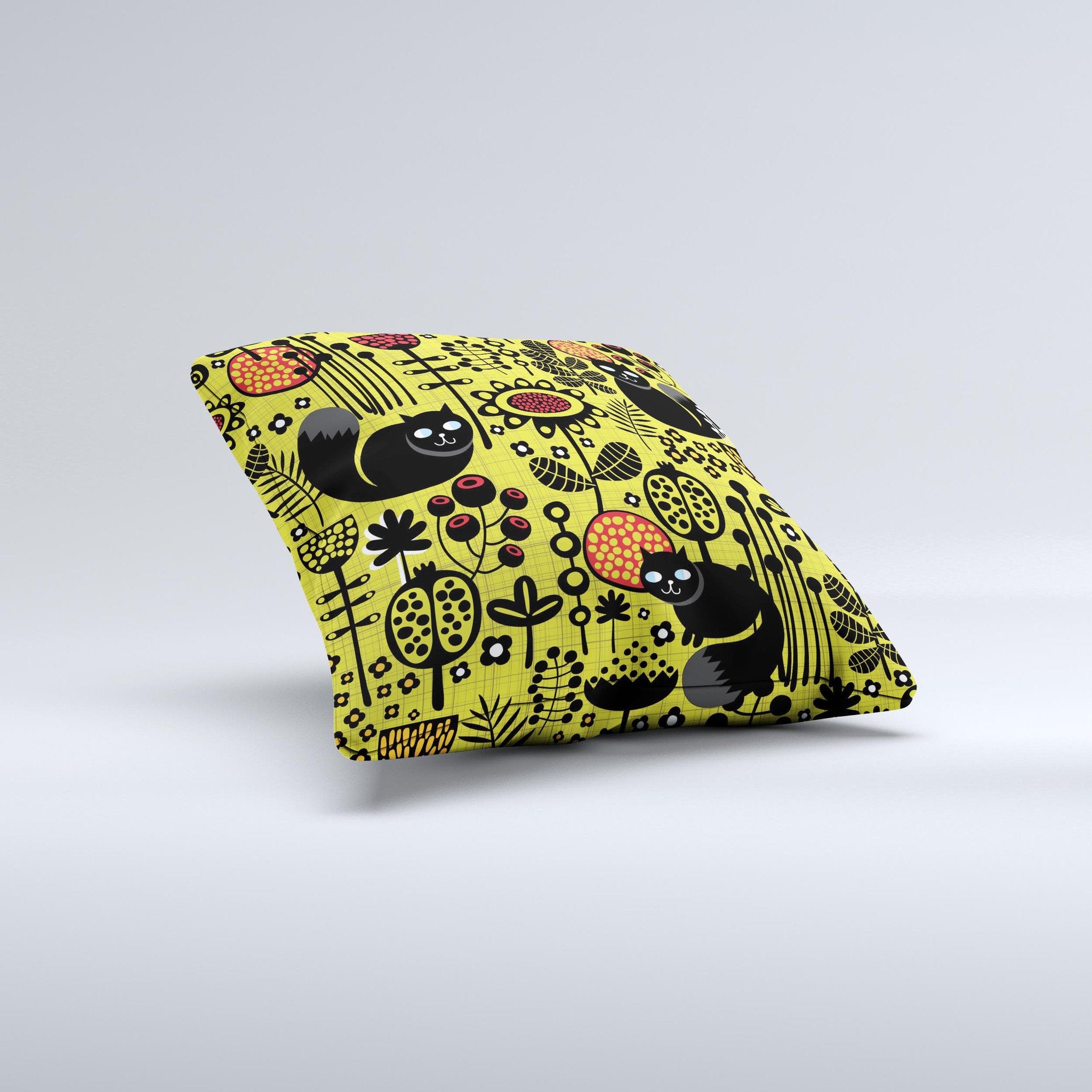 Gold vector Fat Cat Illustration Ink-Fuzed Decorative Throw Pillow