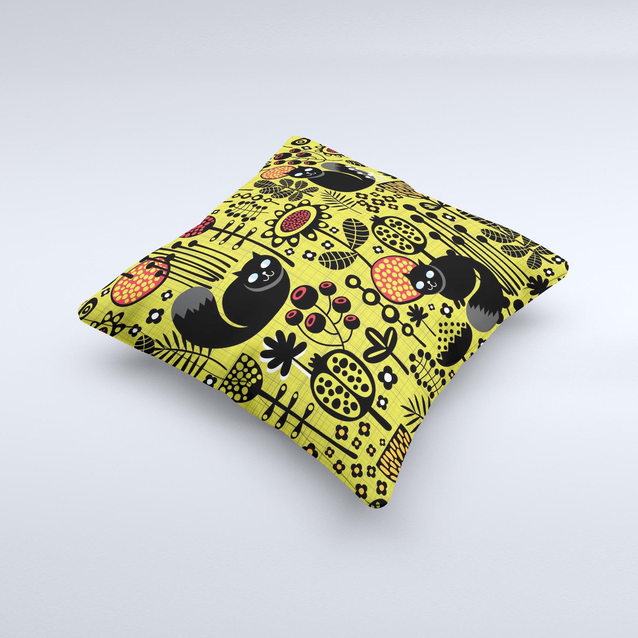 Gold vector Fat Cat Illustration Ink-Fuzed Decorative Throw Pillow
