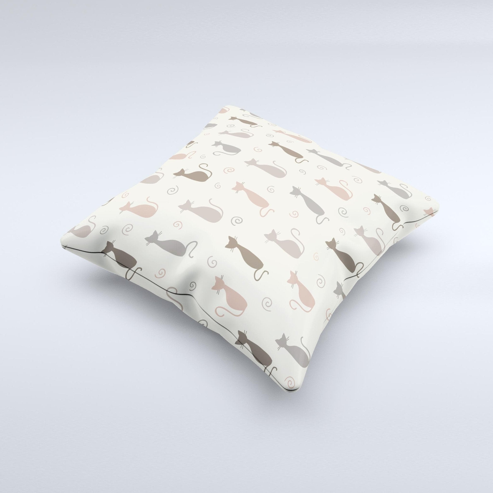 Vintage Solid Cat Shadows Ink-Fuzed Decorative Throw Pillow