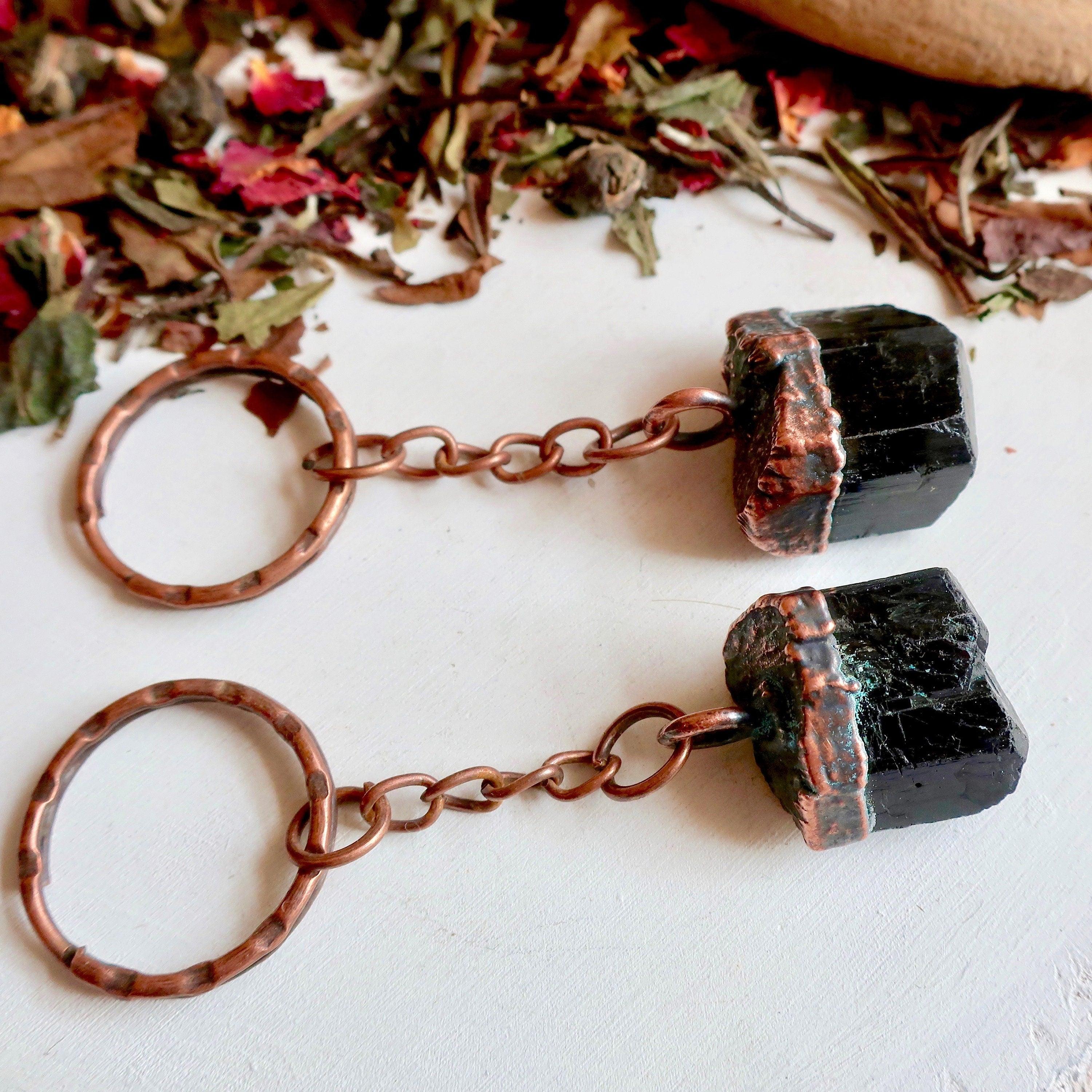 Raw Tourmaline Keychain - Natural Copper | Handmade by Blackbird & Sage-1